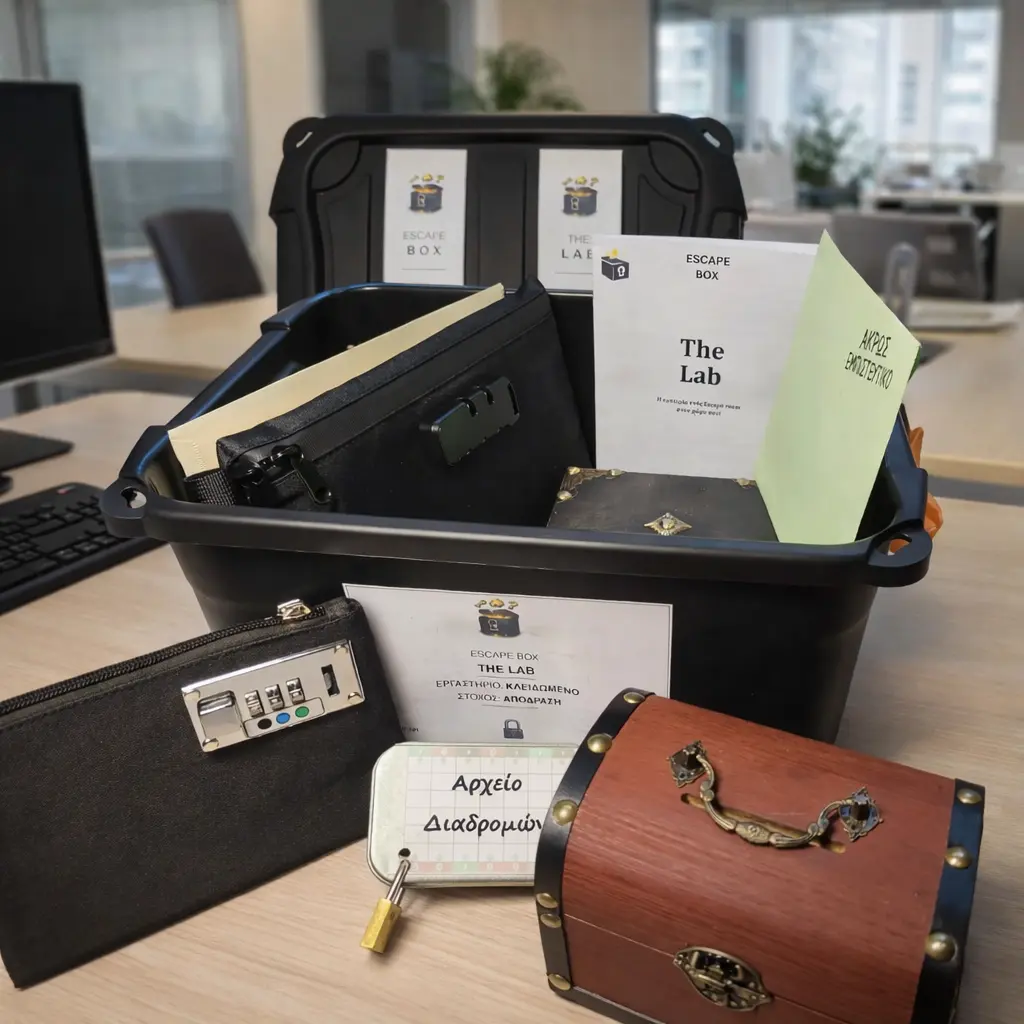 the lab - περιεχόμενα κουτιού επιτραπέζιου escape room παιχνιδιού