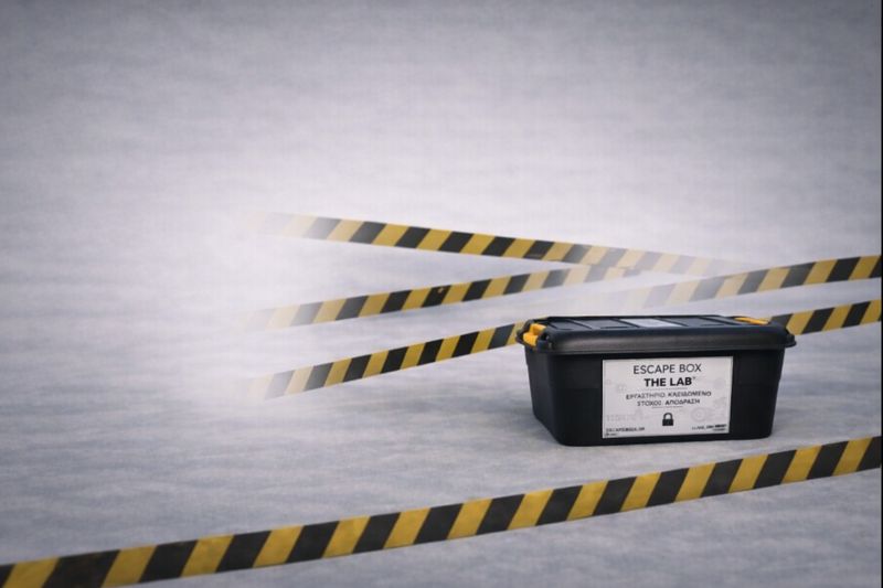 Ένα κουτί που περιέχει ένα επιτραπέζιο παιχνίδι απόδρασης , τύπου escape room, που μπορείς να παίξεις όπου θες